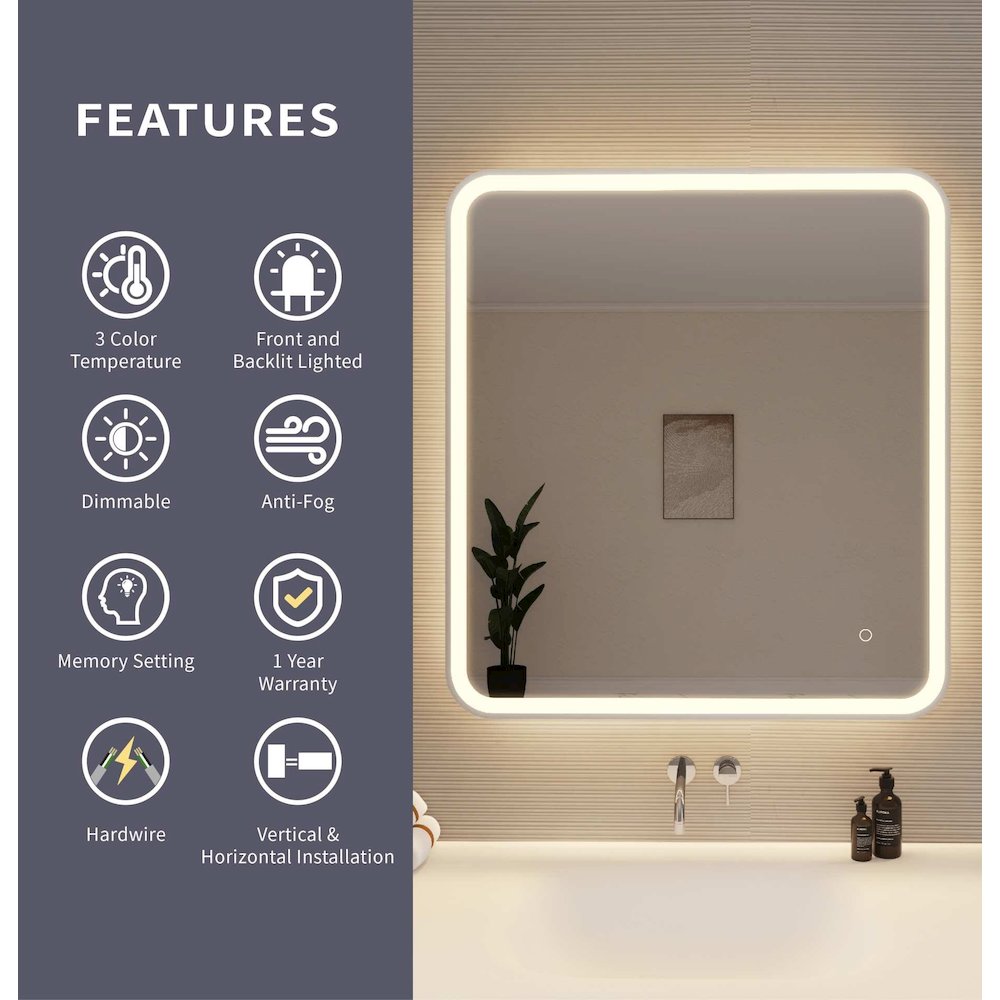 36 Round LED Front and Backlit Wall Mirror in Silver. Picture 9