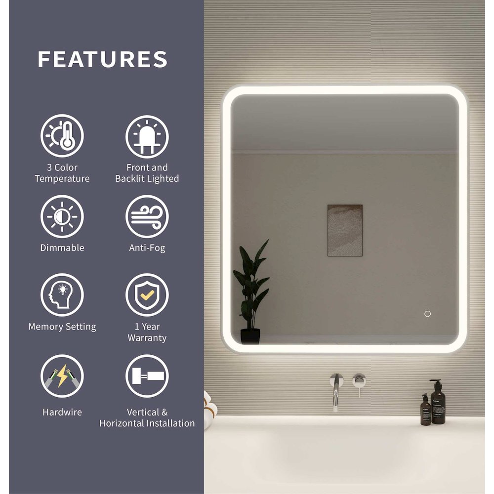 36 Round LED Front and Backlit Wall Mirror in Silver. Picture 10