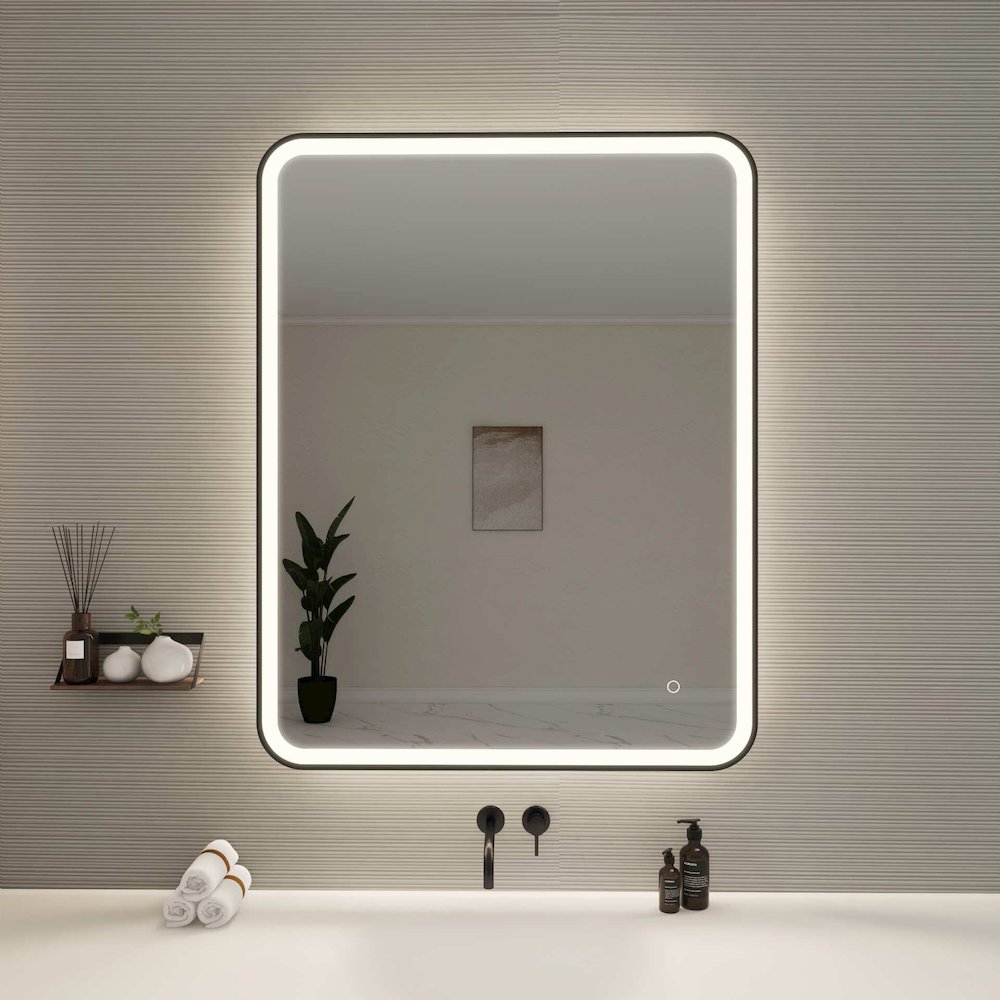 42 Round LED Front and Backlit Wall Mirror in Black. Picture 2