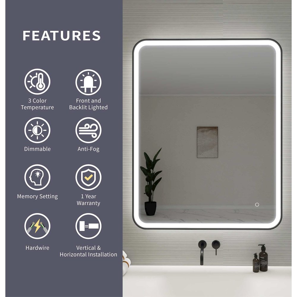42 Round LED Front and Backlit Wall Mirror in Black. Picture 11