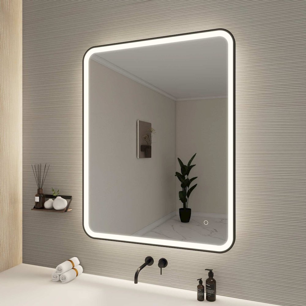 42 Round LED Front and Backlit Wall Mirror in Black. Picture 3