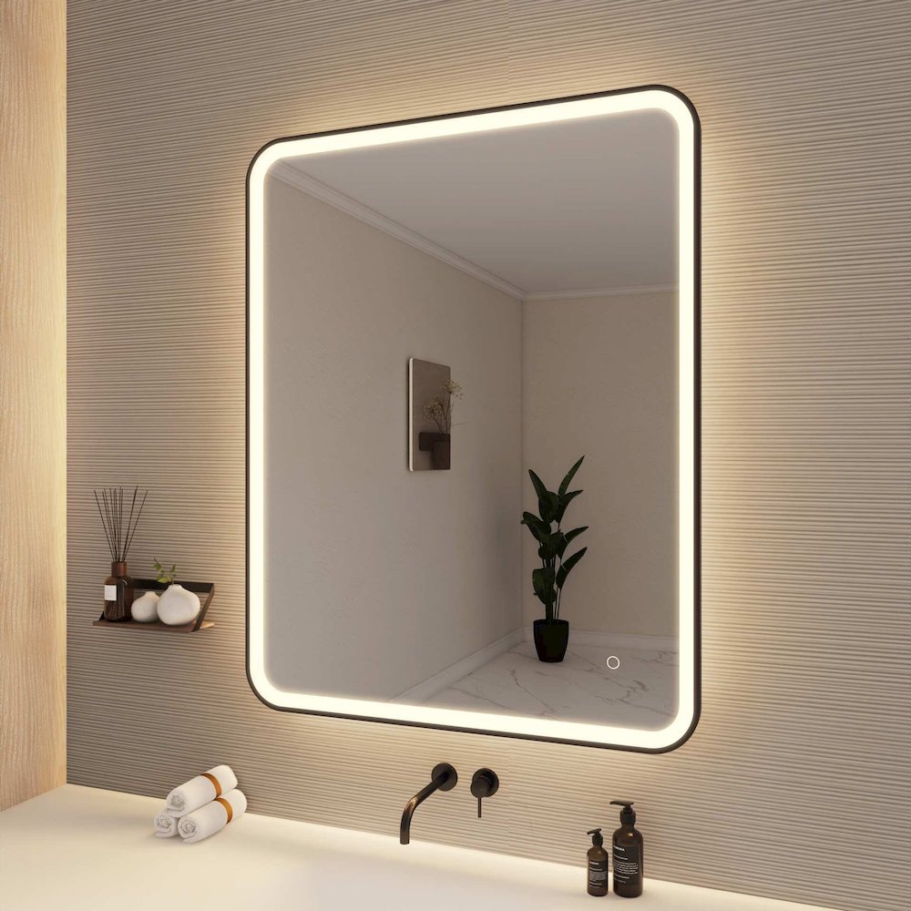 42 Round LED Front and Backlit Wall Mirror in Black. Picture 4