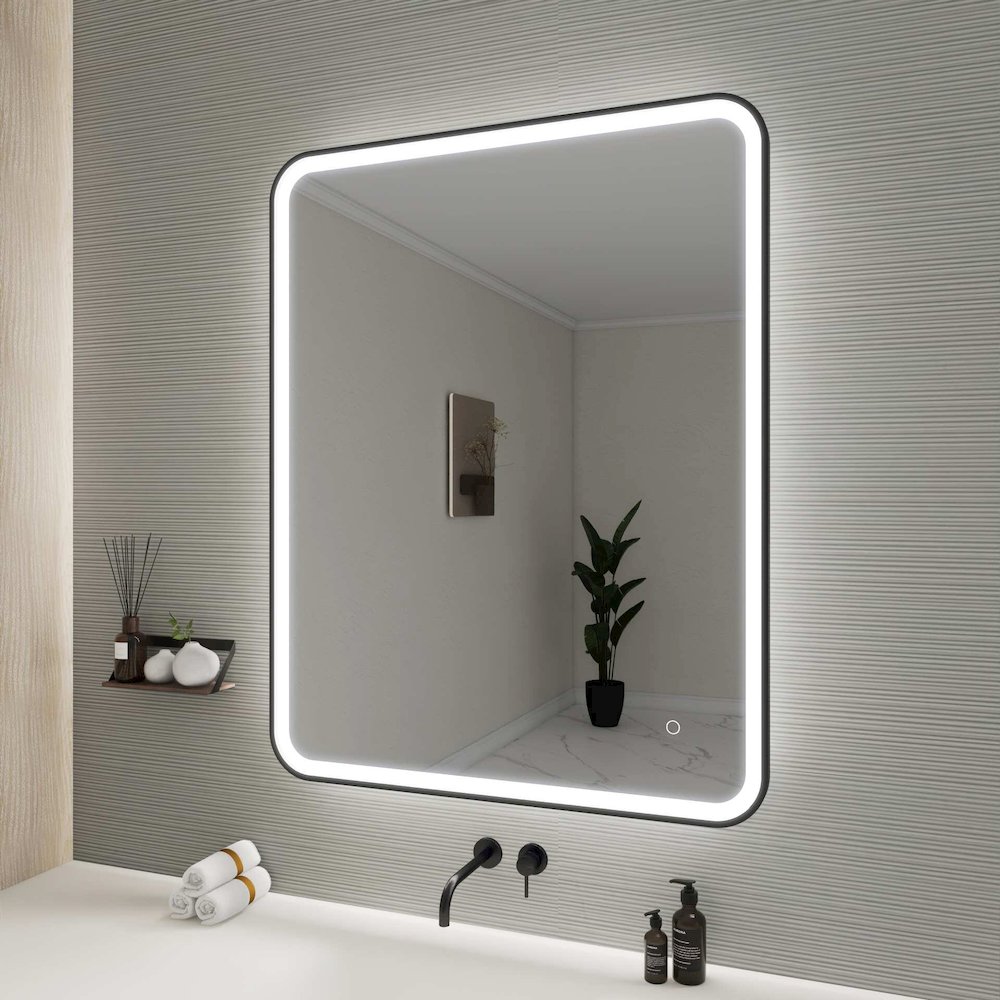 42 Round LED Front and Backlit Wall Mirror in Black. Picture 5