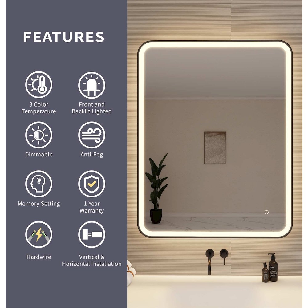 42 Round LED Front and Backlit Wall Mirror in Black. Picture 9