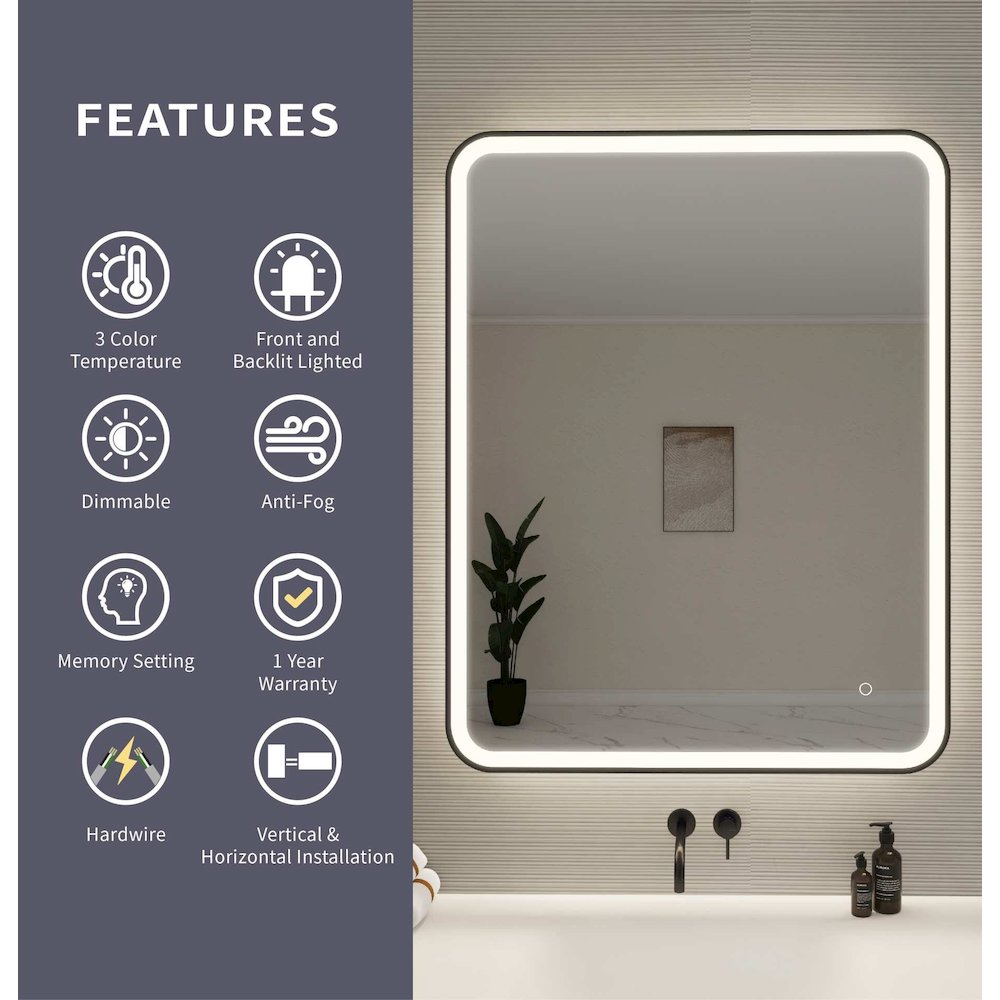 42 Round LED Front and Backlit Wall Mirror in Black. Picture 10