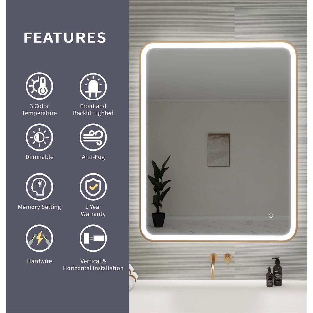 42 Round LED Front and Backlit Wall Mirror in Satin Gold. Picture 11
