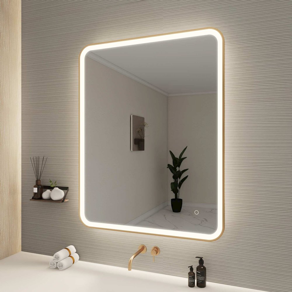 42 Round LED Front and Backlit Wall Mirror in Satin Gold. Picture 3
