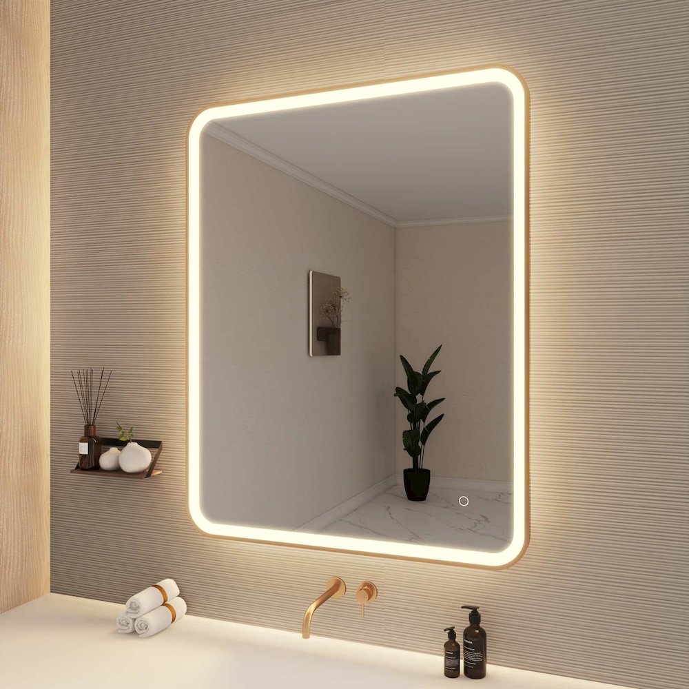 42 Round LED Front and Backlit Wall Mirror in Satin Gold. Picture 5