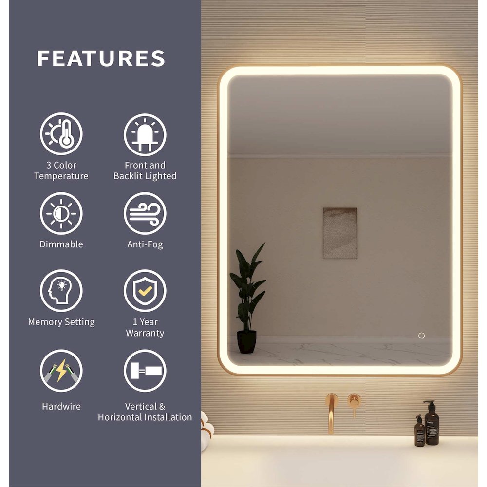 42 Round LED Front and Backlit Wall Mirror in Satin Gold. Picture 9