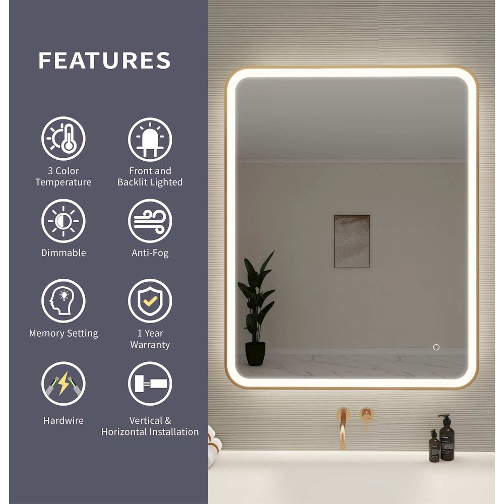 42 Round LED Front and Backlit Wall Mirror in Satin Gold. Picture 10