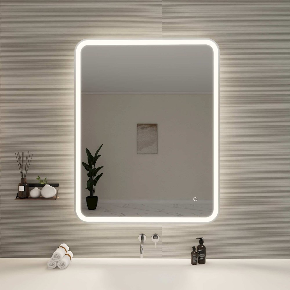 42 Round LED Front and Backlit Wall Mirror in Silver. Picture 2