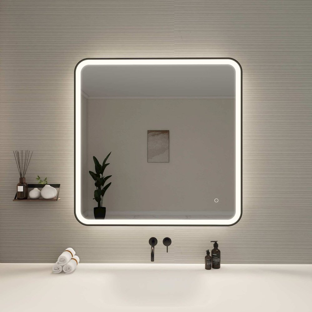 36 Round LED Front and Backlit Wall Mirror in Black. Picture 2