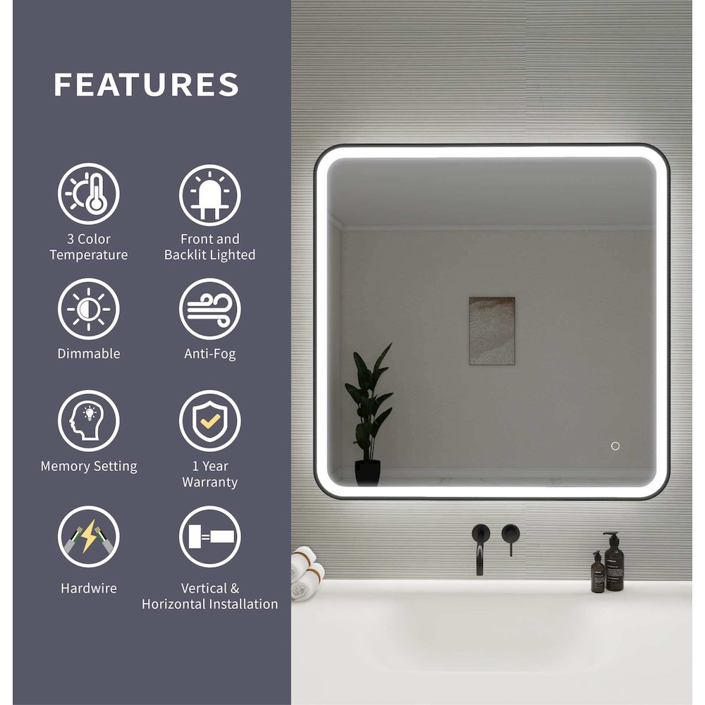 36 Round LED Front and Backlit Wall Mirror in Black. Picture 11