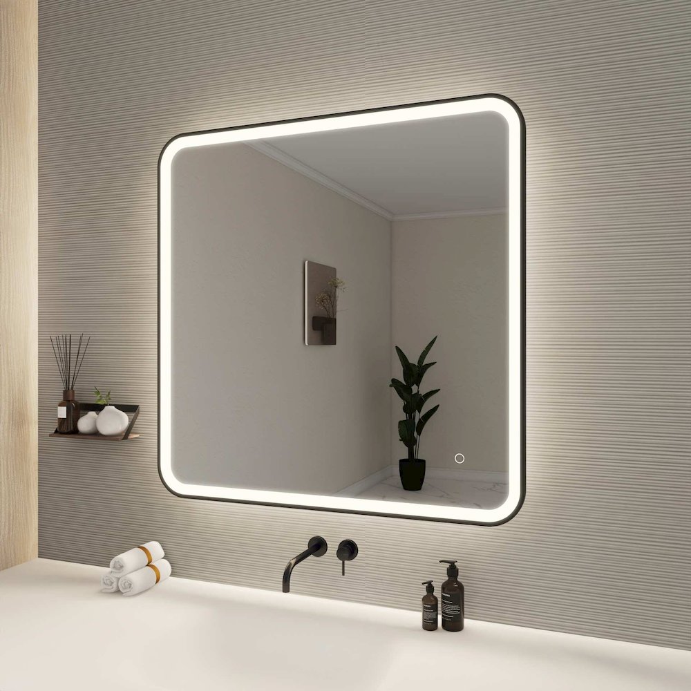 36 Round LED Front and Backlit Wall Mirror in Black. Picture 3