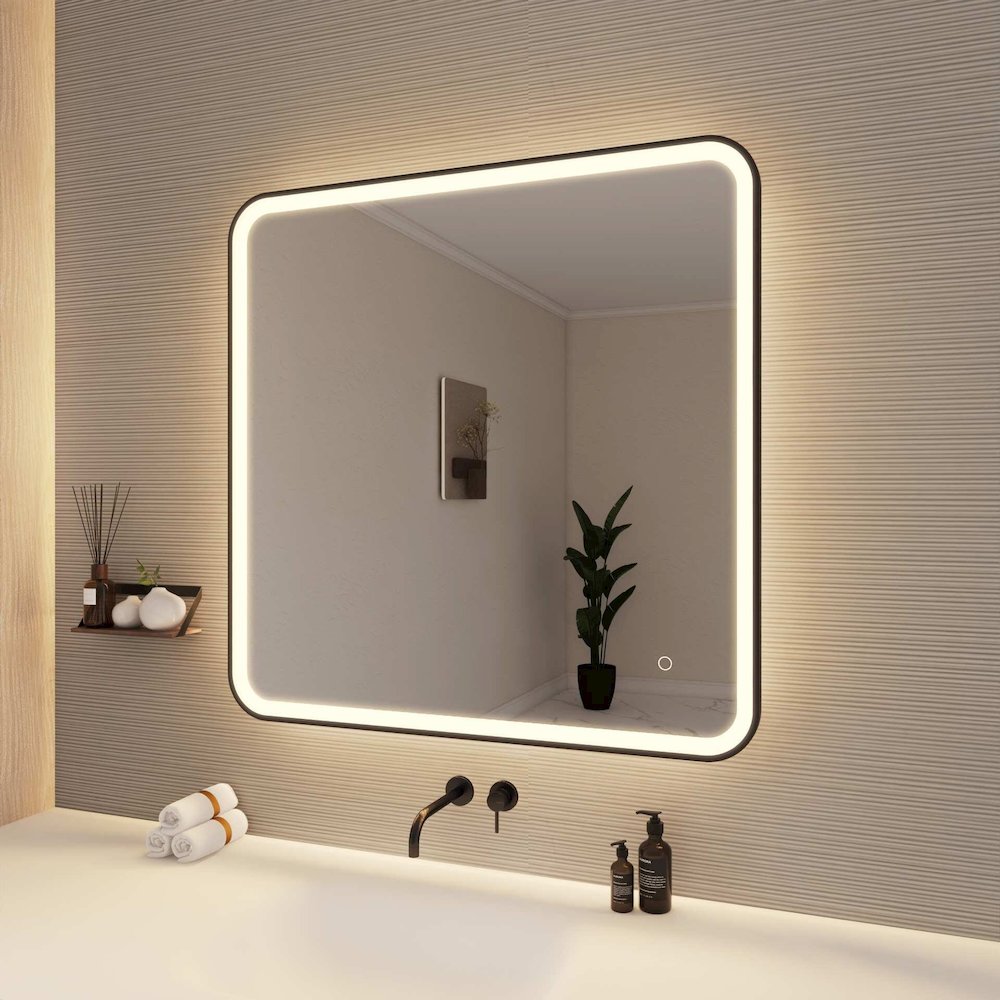 36 Round LED Front and Backlit Wall Mirror in Black. Picture 4
