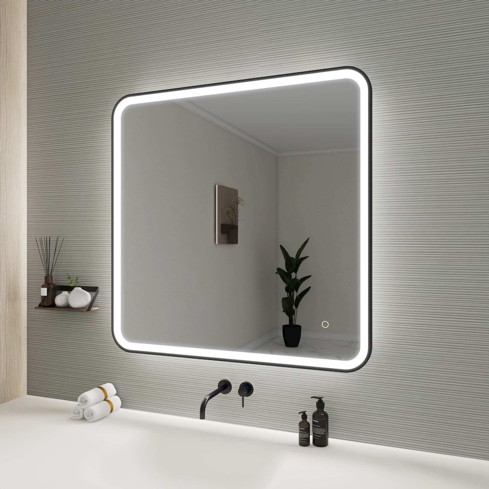 36 Round LED Front and Backlit Wall Mirror in Black. Picture 5
