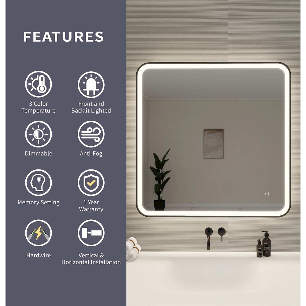36 Round LED Front and Backlit Wall Mirror in Black. Picture 10