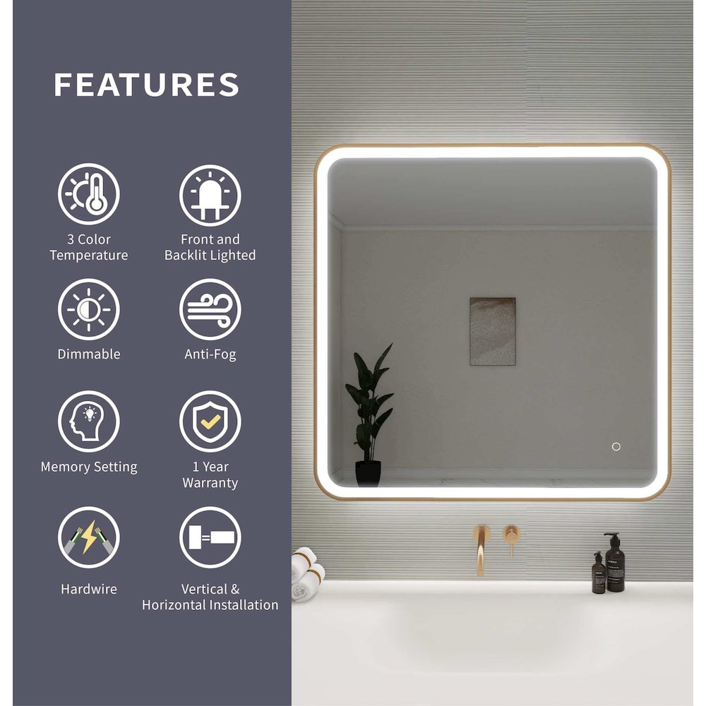 36 Round LED Front and Backlit Wall Mirror in Satin Gold. Picture 11