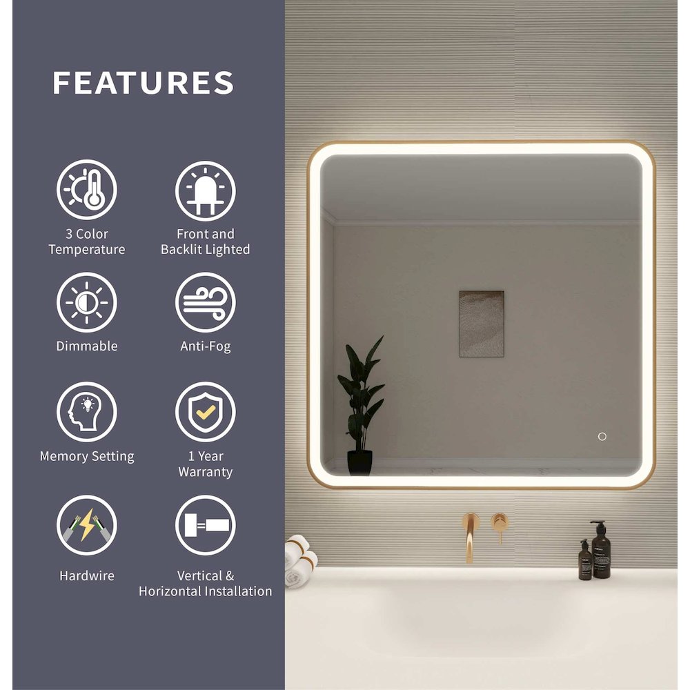 36 Round LED Front and Backlit Wall Mirror in Satin Gold. Picture 10