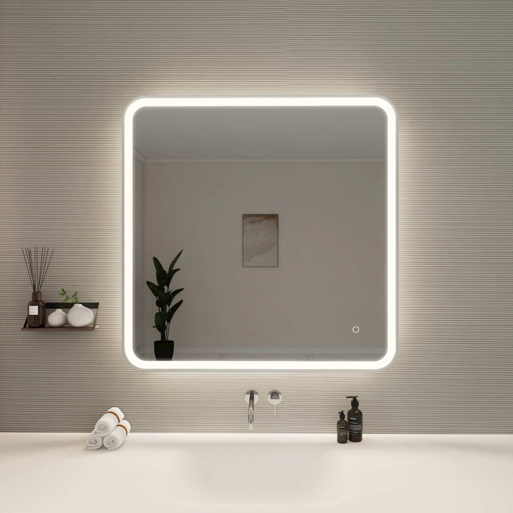 36 Round LED Front and Backlit Wall Mirror in Silver. Picture 2