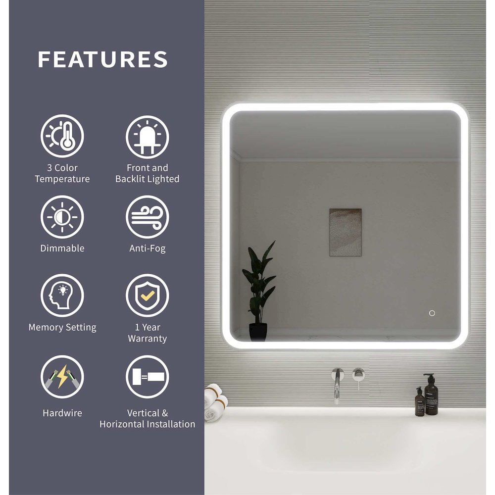 36 Round LED Front and Backlit Wall Mirror in Silver. Picture 11
