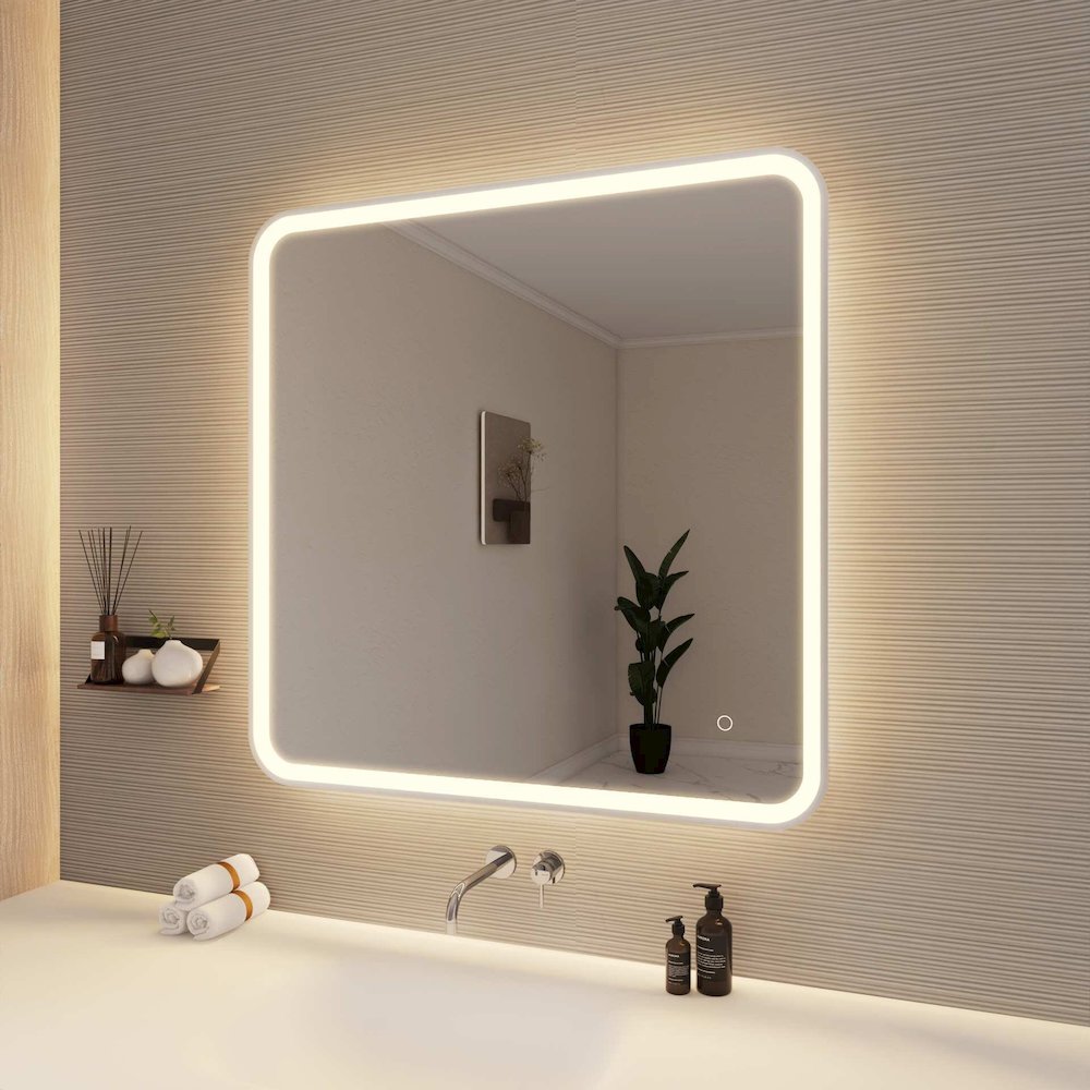 36 Round LED Front and Backlit Wall Mirror in Silver. Picture 4