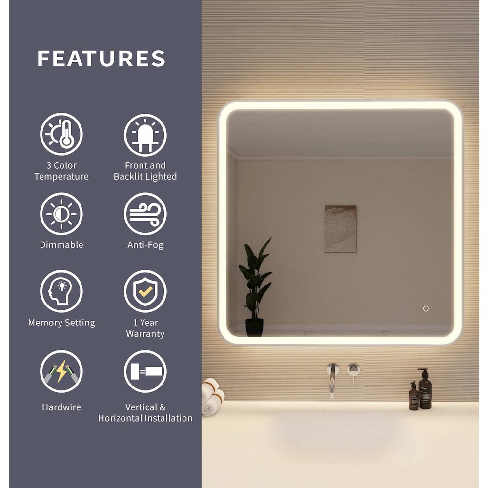 36 Round LED Front and Backlit Wall Mirror in Silver. Picture 9