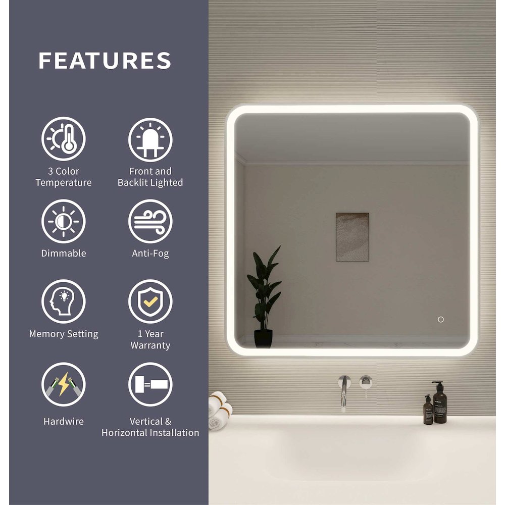 36 Round LED Front and Backlit Wall Mirror in Silver. Picture 10