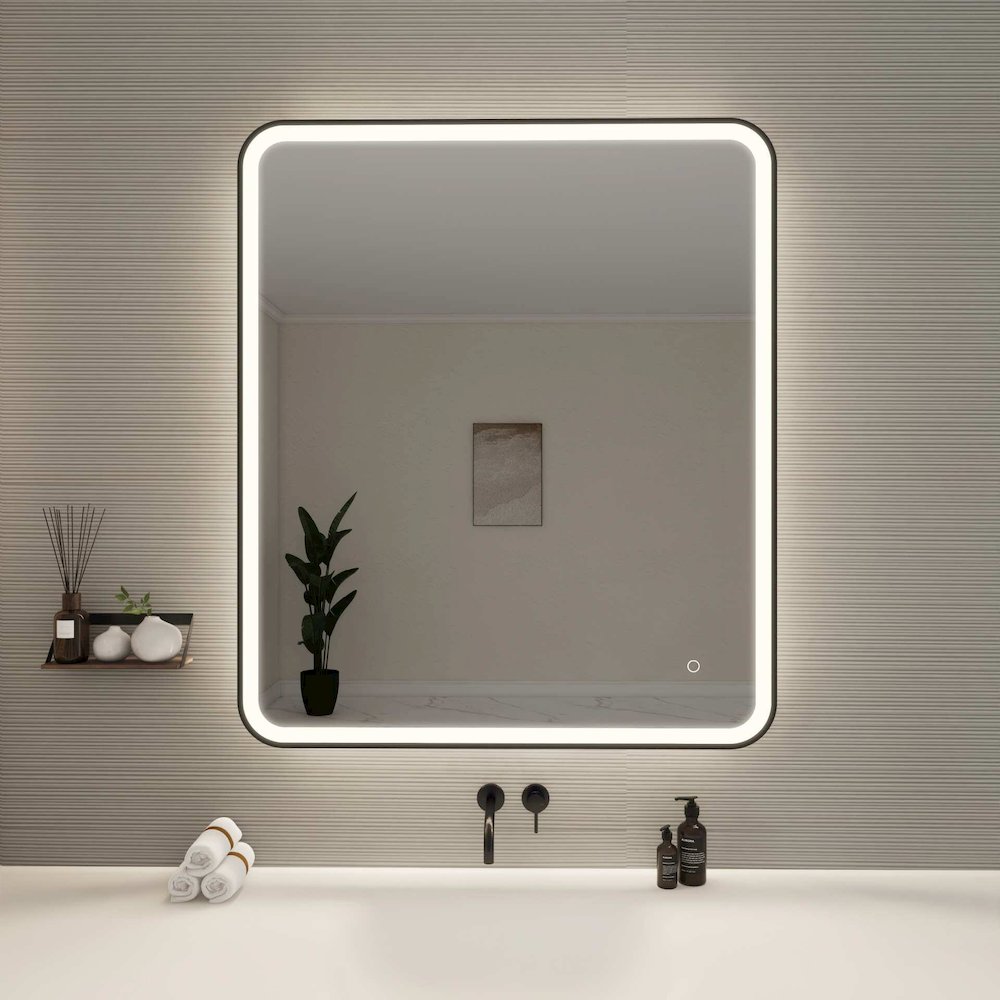 42 Round LED Front and Backlit Wall Mirror in Black. Picture 2