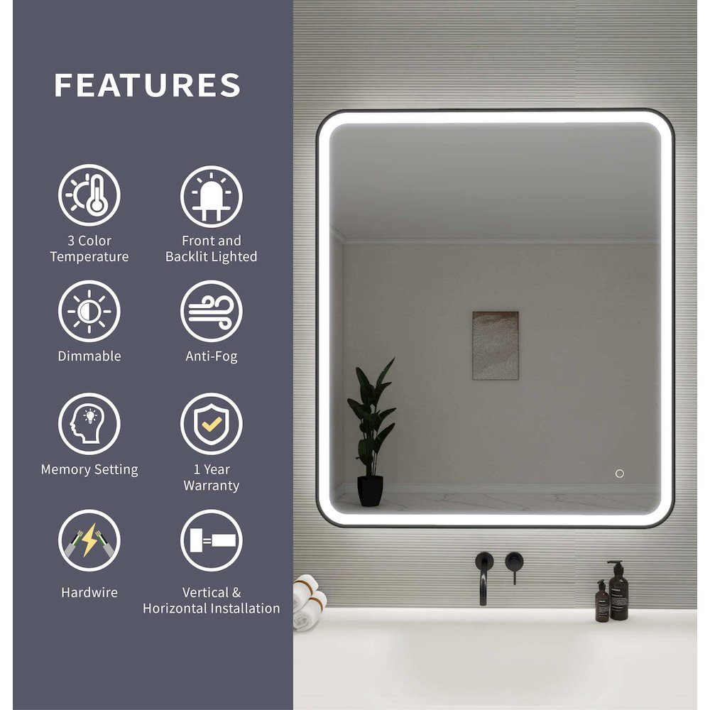 42 Round LED Front and Backlit Wall Mirror in Black. Picture 11