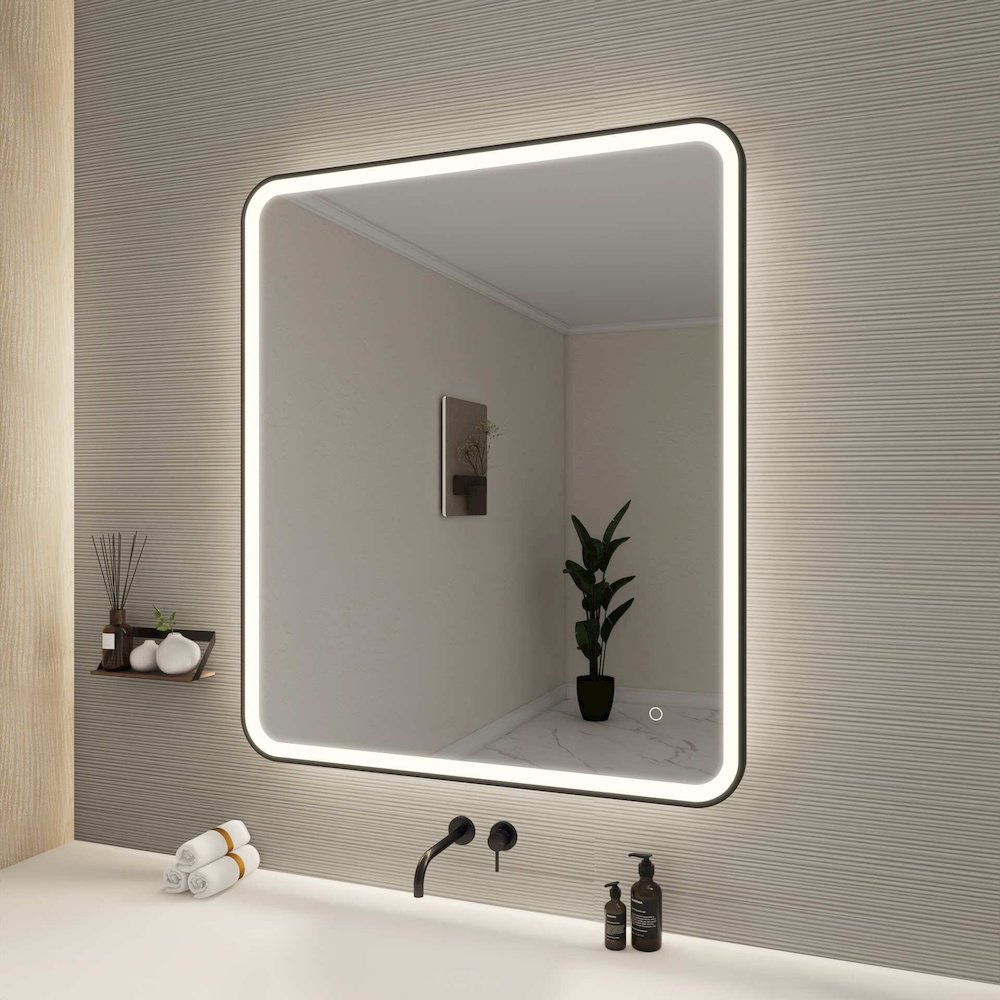 42 Round LED Front and Backlit Wall Mirror in Black. Picture 3