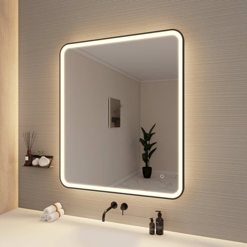 42 Round LED Front and Backlit Wall Mirror in Black. Picture 4