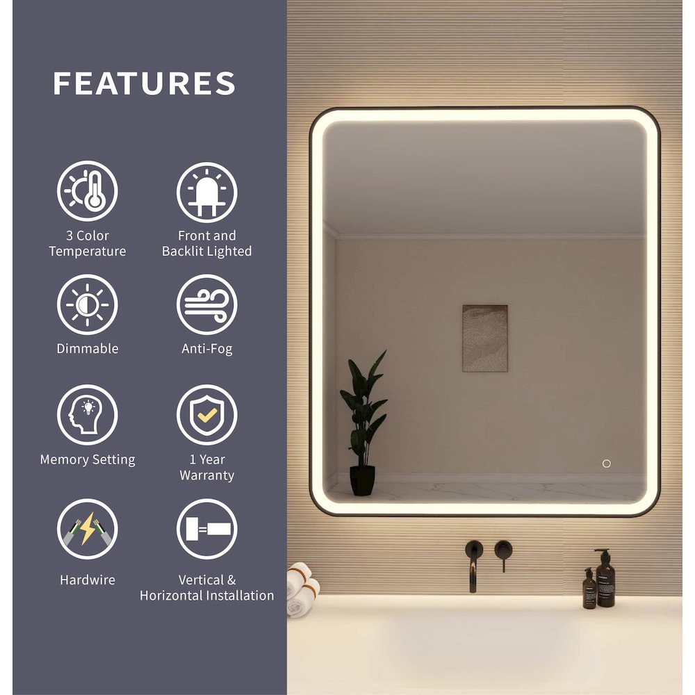42 Round LED Front and Backlit Wall Mirror in Black. Picture 9