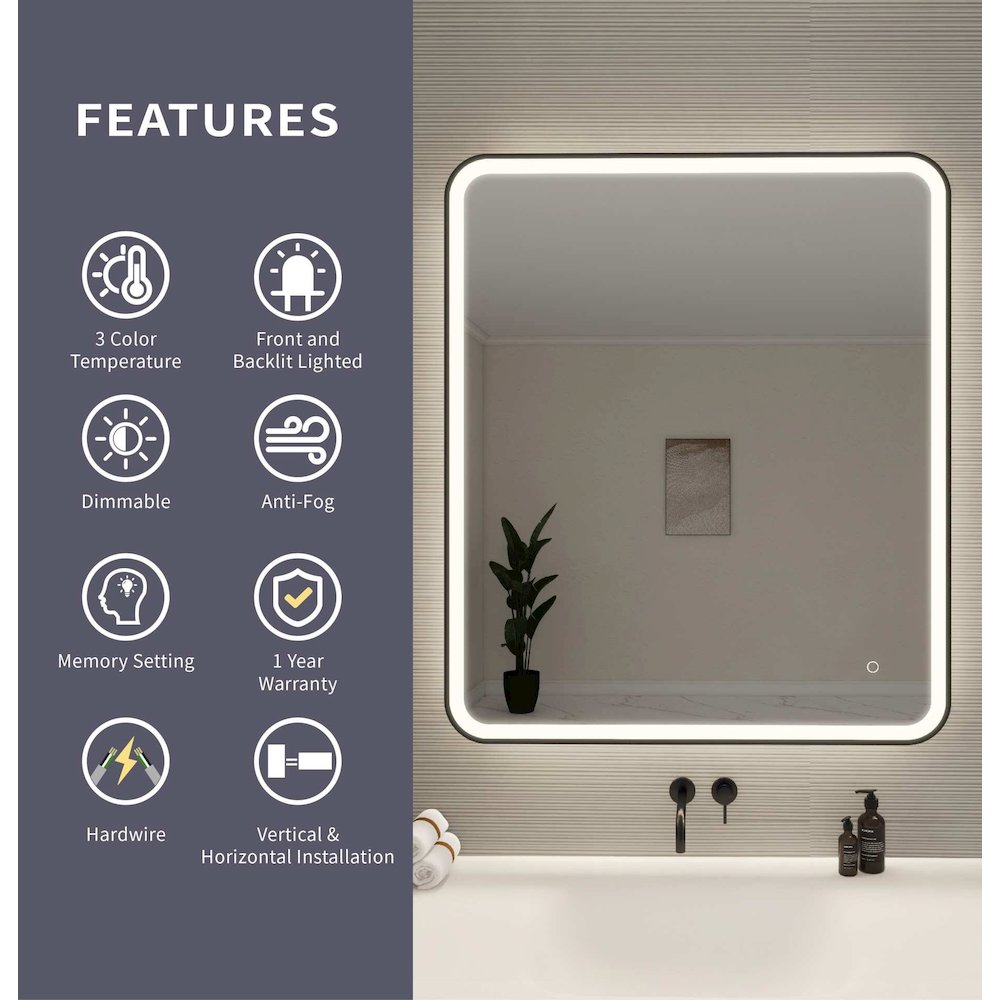 42 Round LED Front and Backlit Wall Mirror in Black. Picture 10
