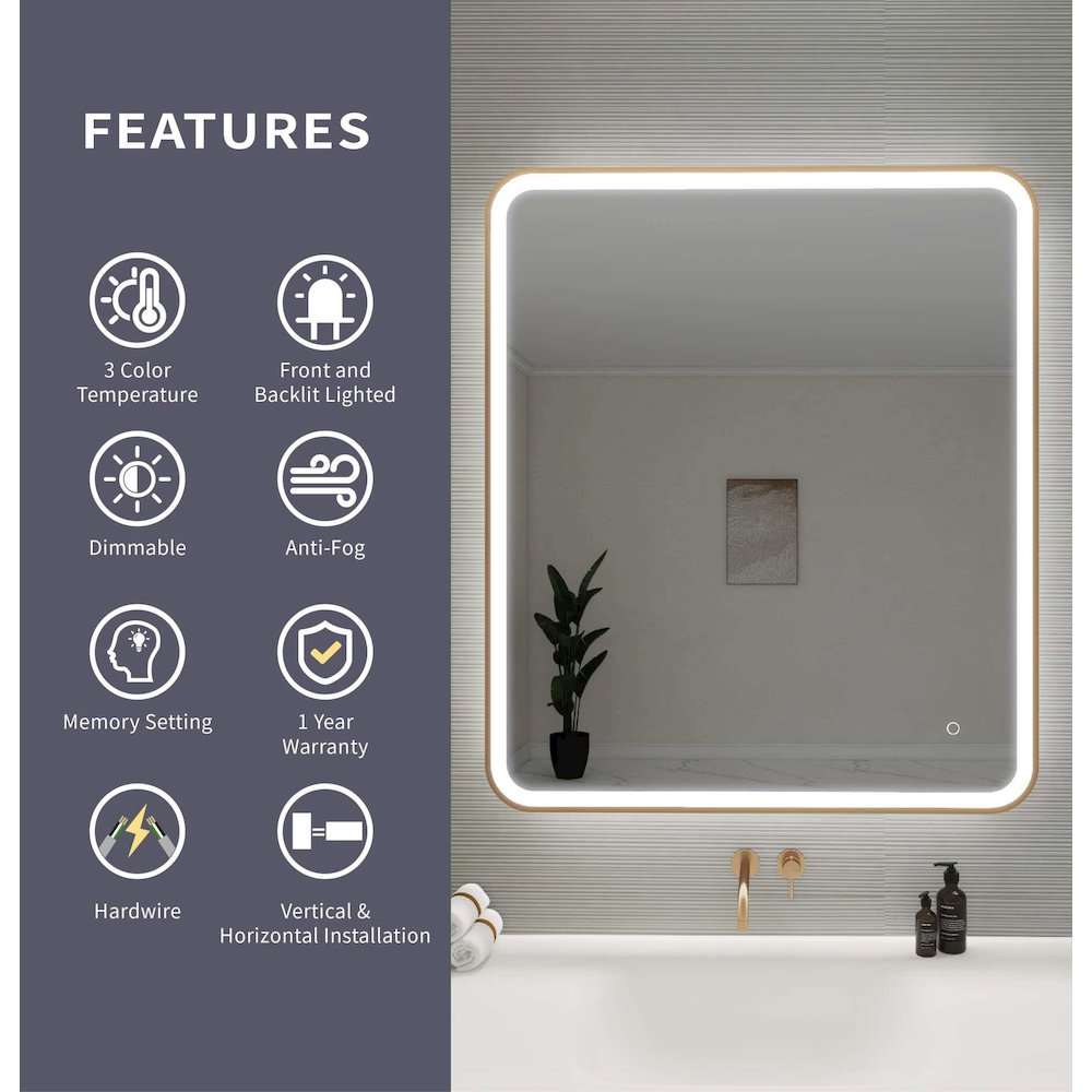 42 Round LED Front and Backlit Wall Mirror in Satin Gold. Picture 11