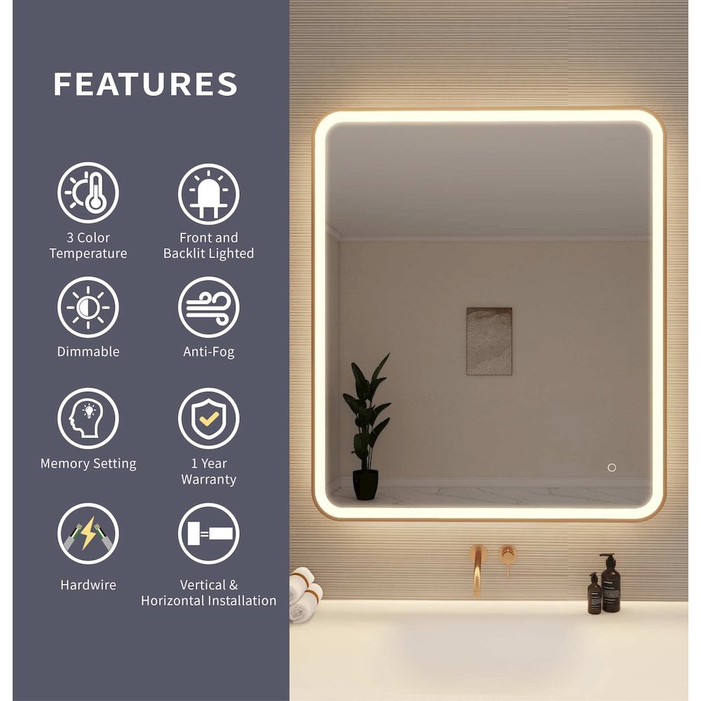 42 Round LED Front and Backlit Wall Mirror in Satin Gold. Picture 9