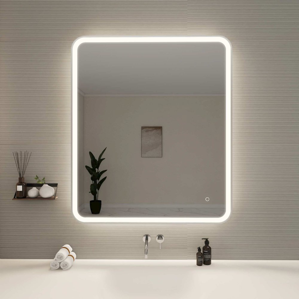 42 Round LED Front and Backlit Wall Mirror in Silver. Picture 2