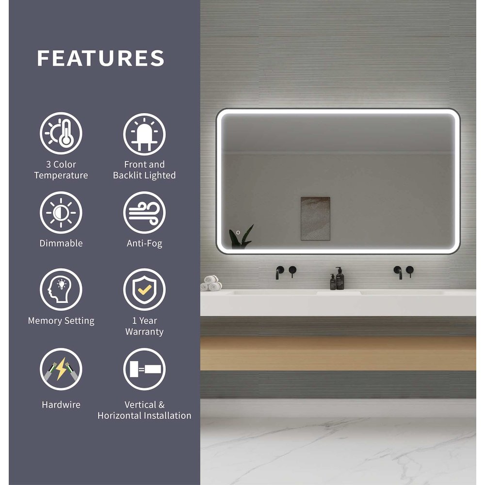 60 Round LED Front and Backlit Wall Mirror in Black. Picture 11
