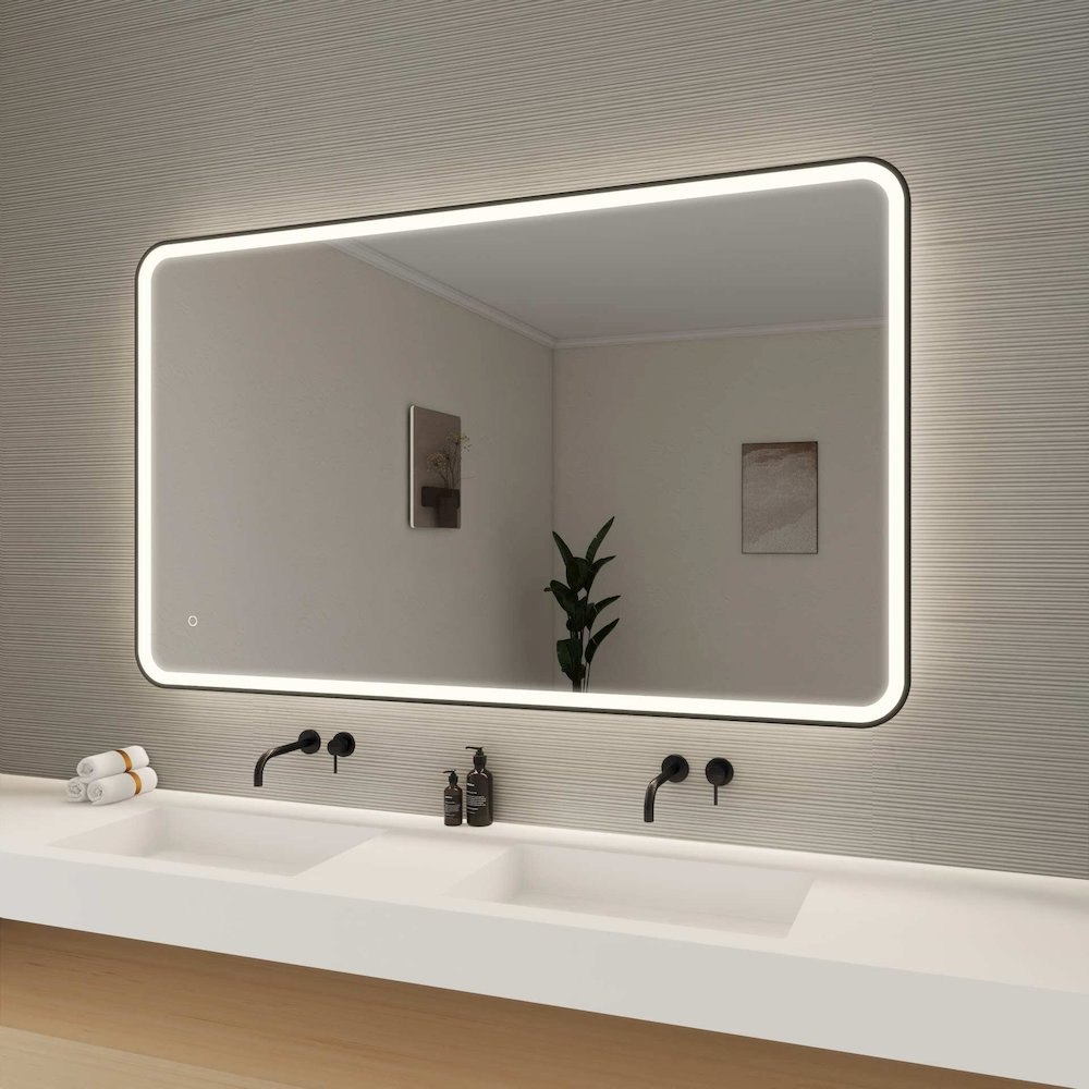 60 Round LED Front and Backlit Wall Mirror in Black. Picture 3