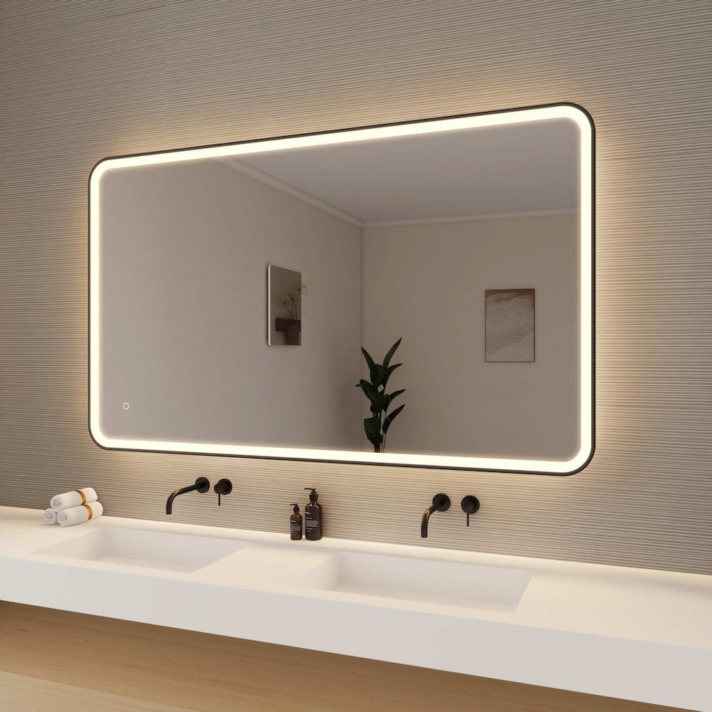 60 Round LED Front and Backlit Wall Mirror in Black. Picture 4