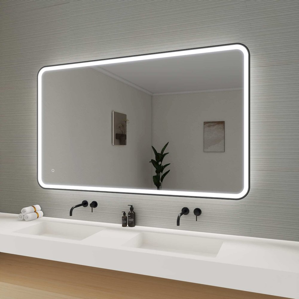 60 Round LED Front and Backlit Wall Mirror in Black. Picture 5