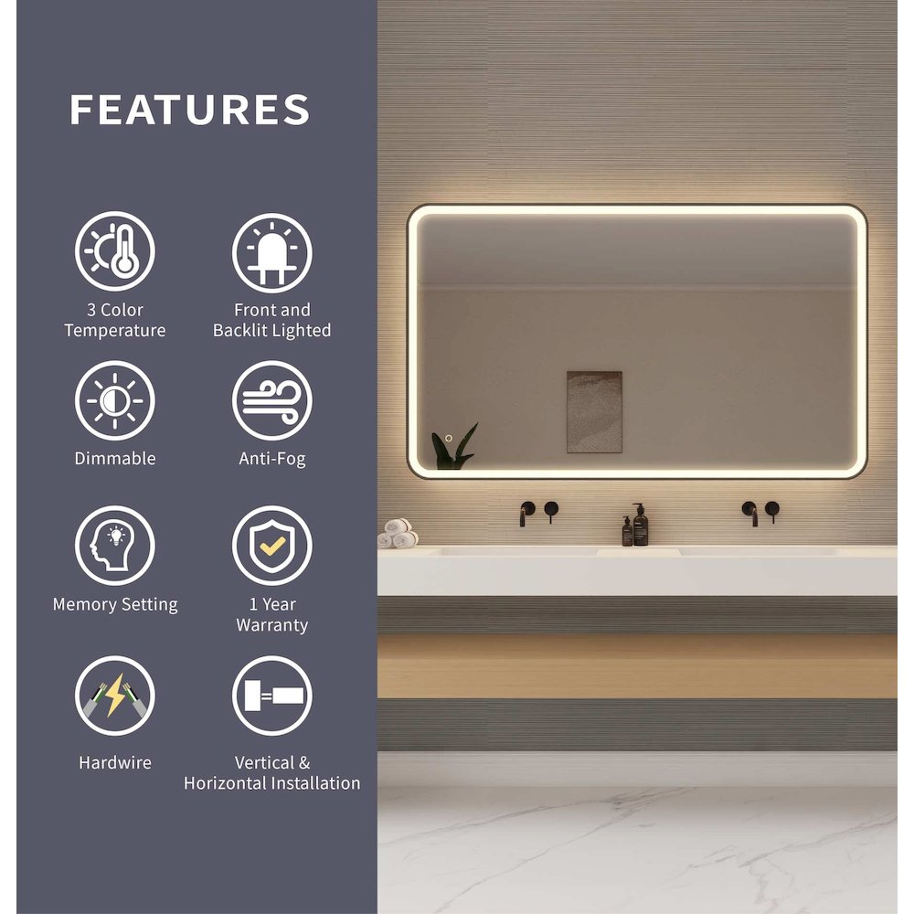 60 Round LED Front and Backlit Wall Mirror in Black. Picture 9