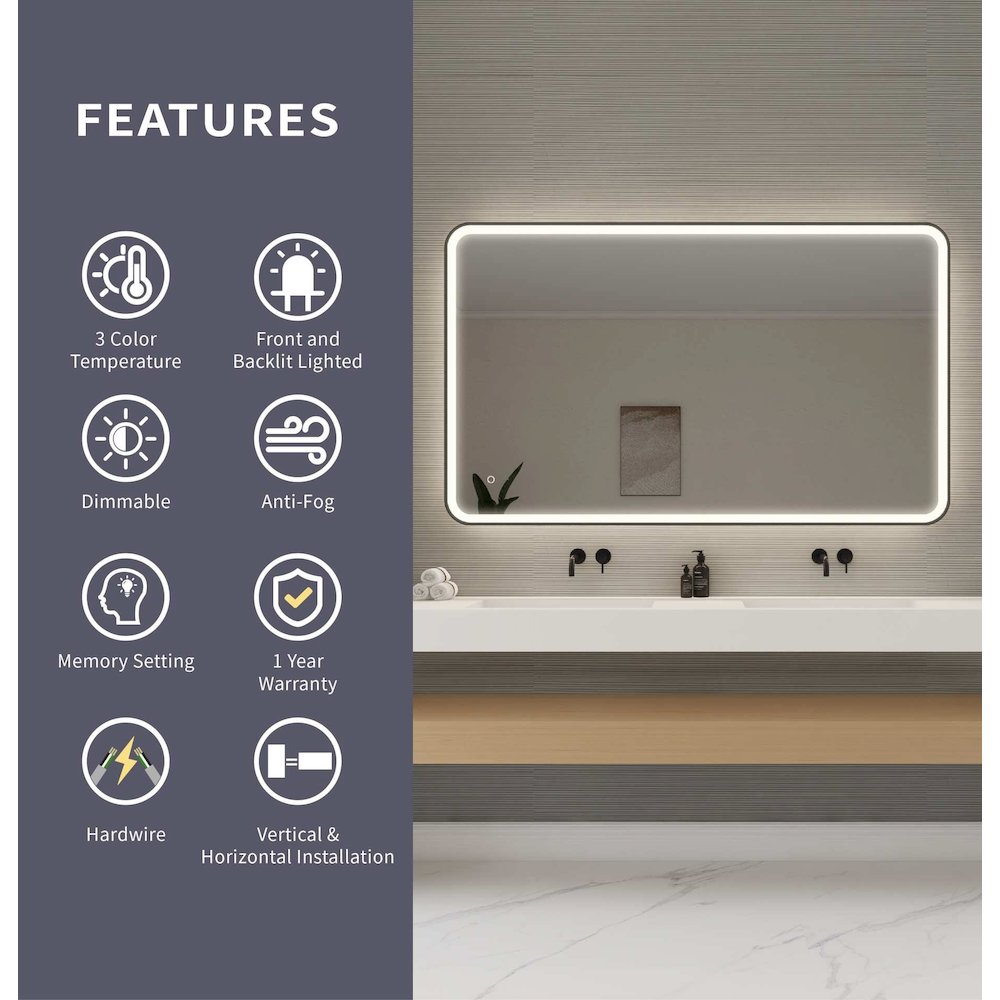60 Round LED Front and Backlit Wall Mirror in Black. Picture 10