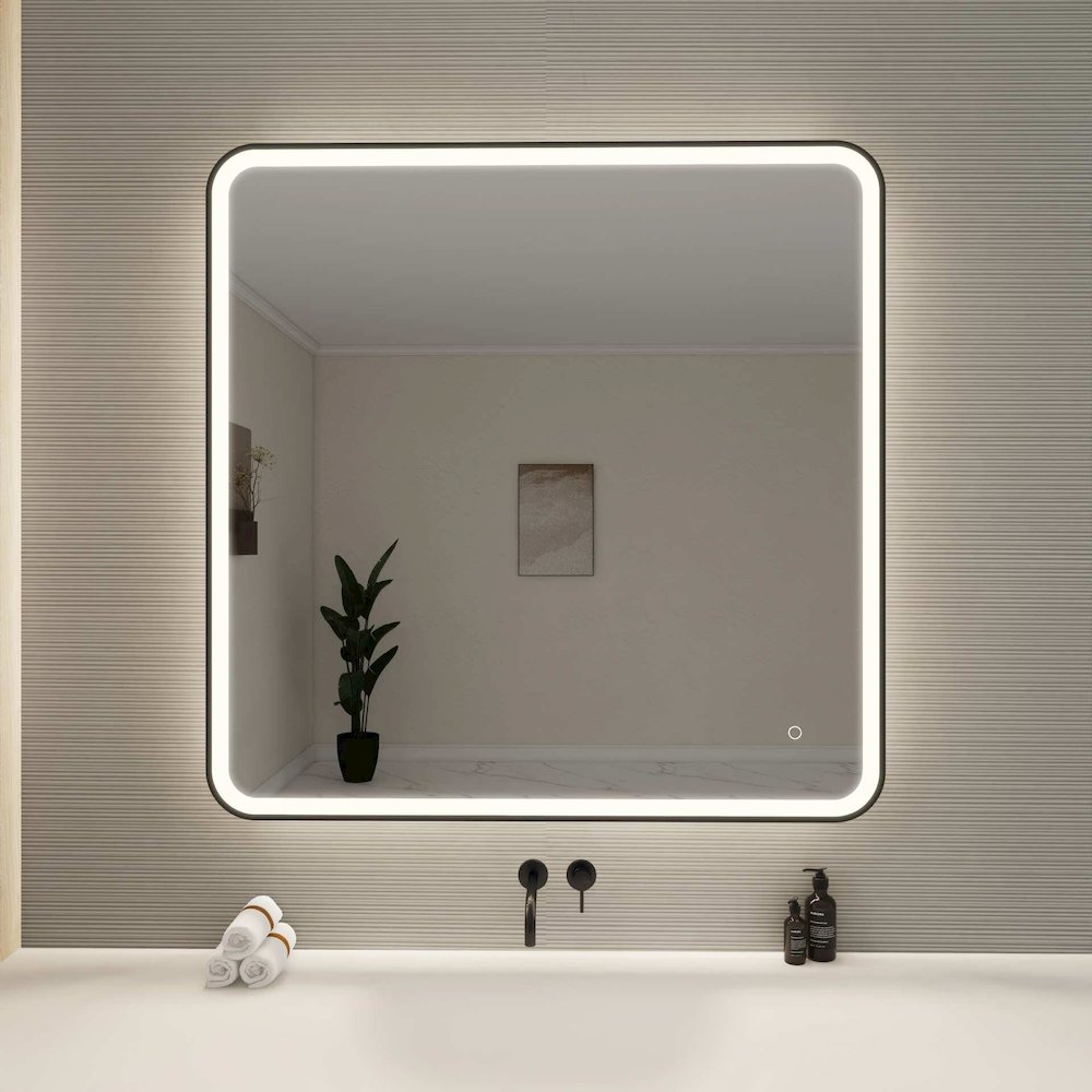 42 Round LED Front and Backlit Wall Mirror in Black. Picture 2