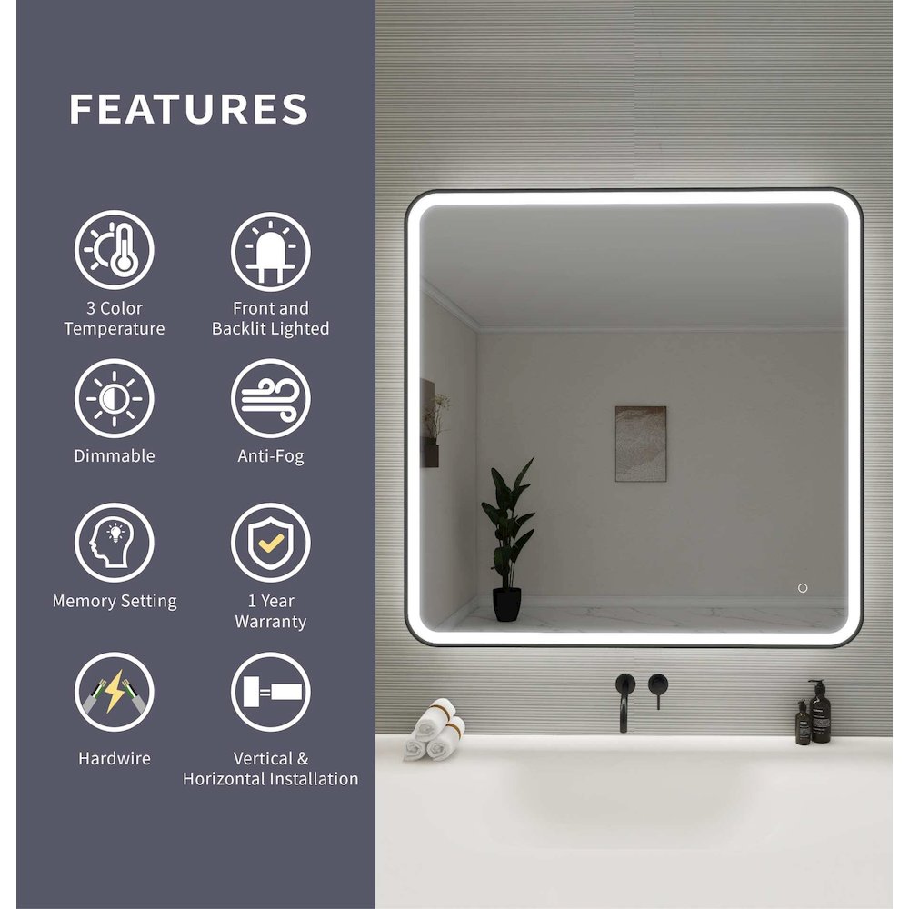 42 Round LED Front and Backlit Wall Mirror in Black. Picture 11