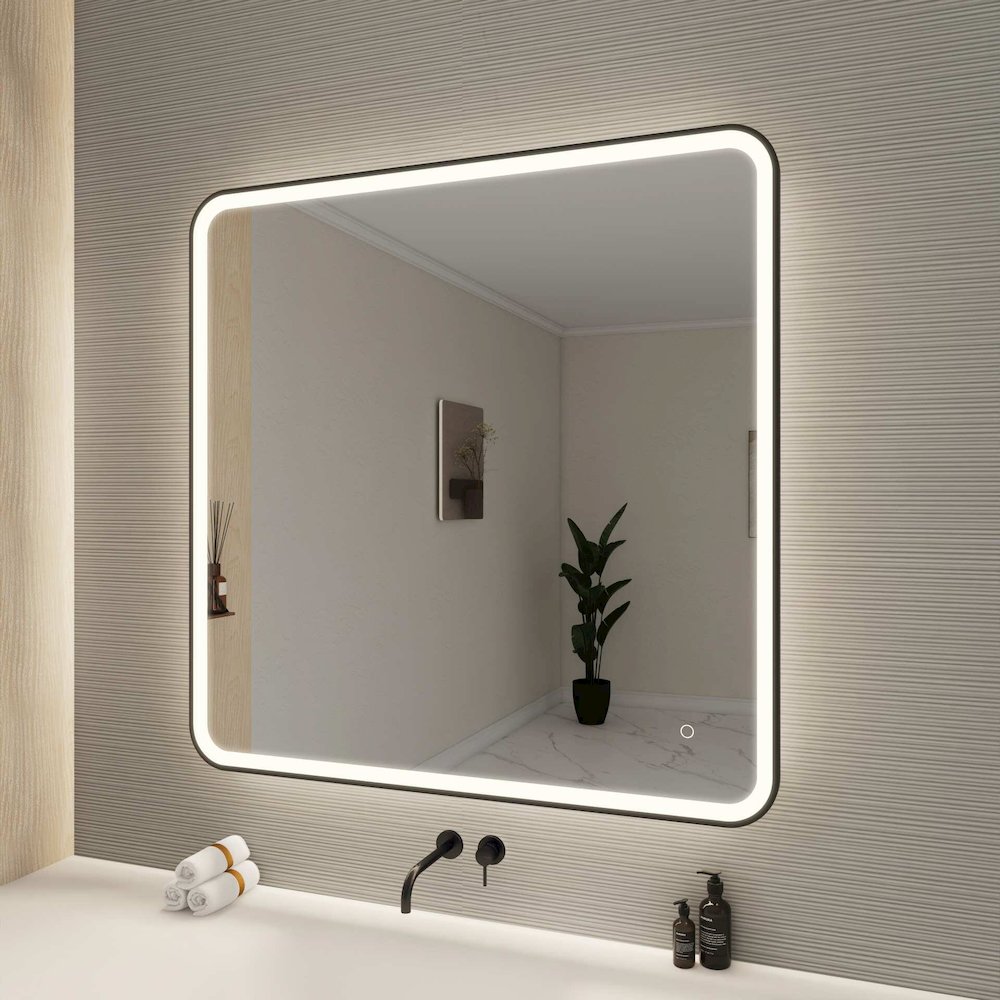 42 Round LED Front and Backlit Wall Mirror in Black. Picture 3