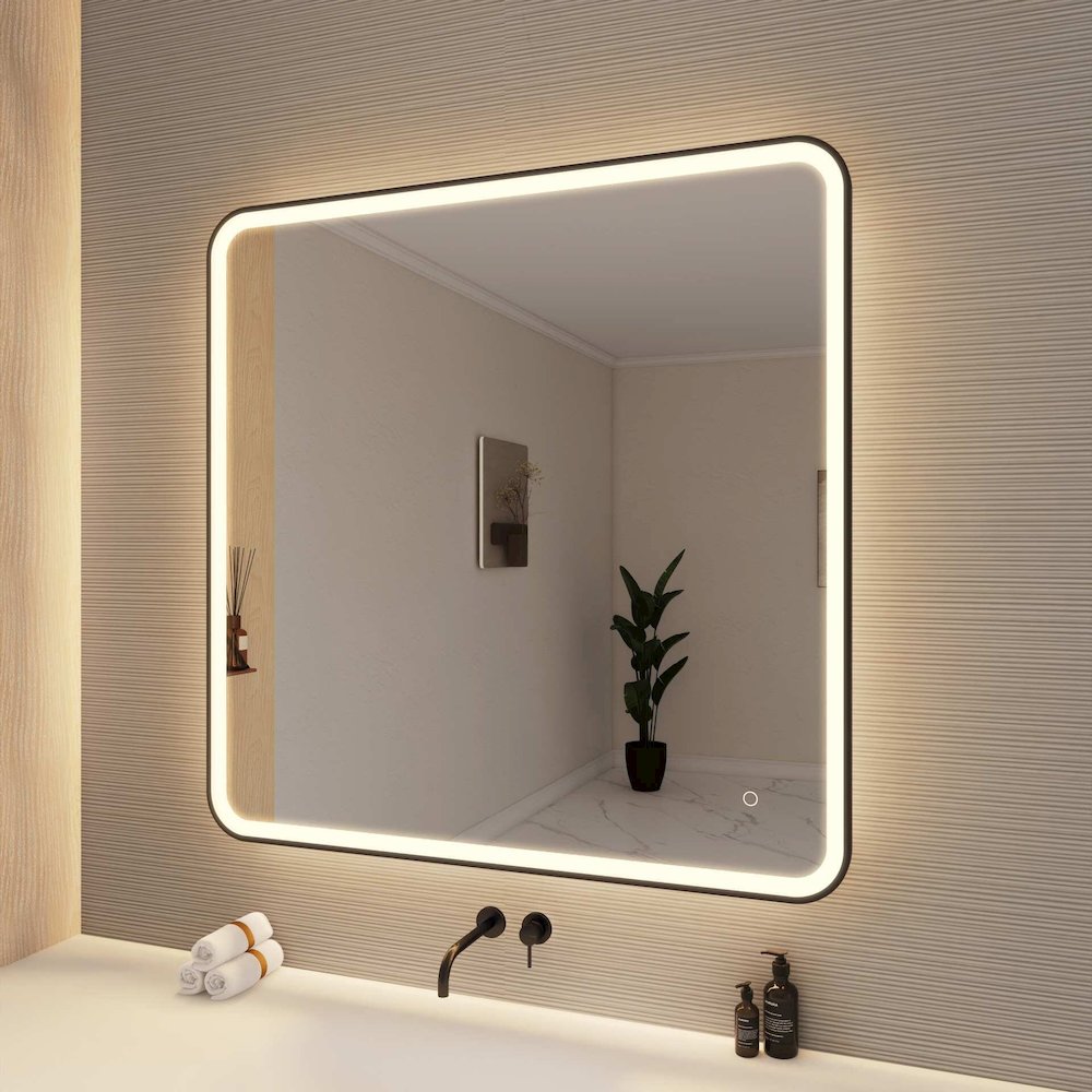 42 Round LED Front and Backlit Wall Mirror in Black. Picture 4