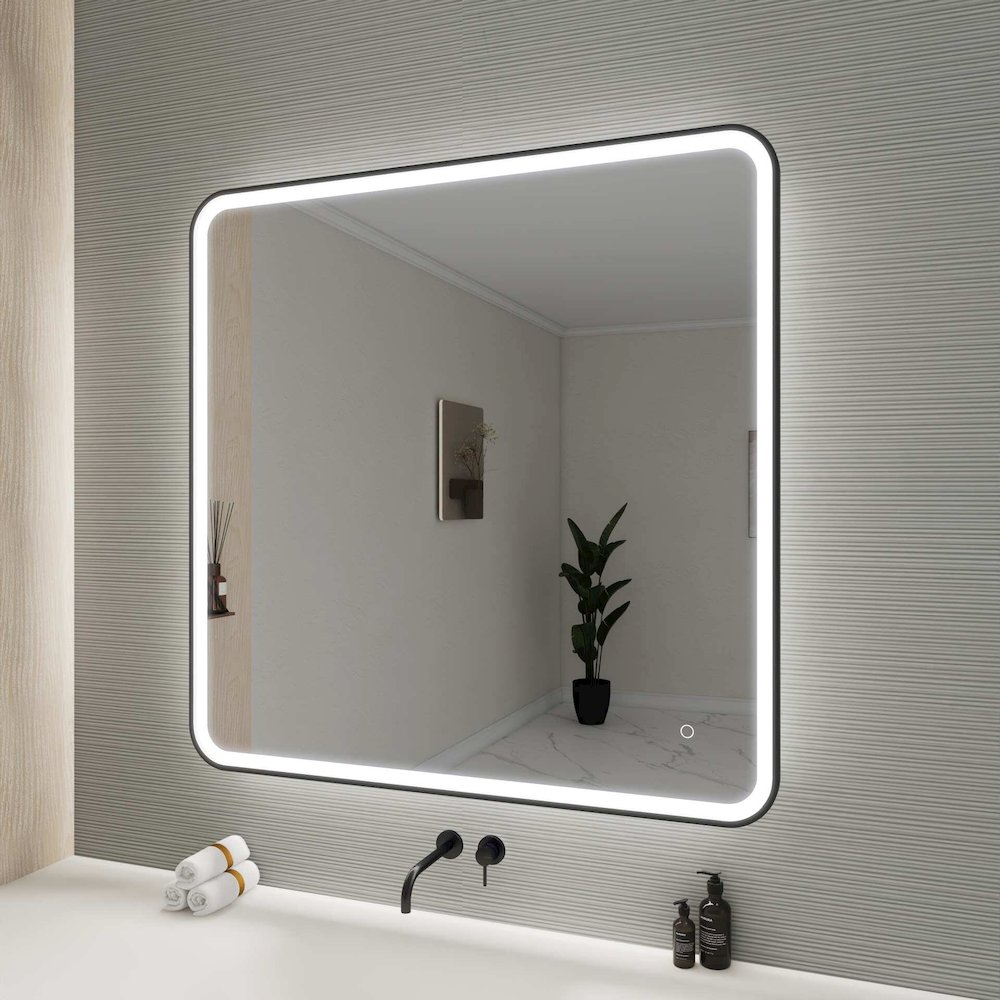 42 Round LED Front and Backlit Wall Mirror in Black. Picture 5