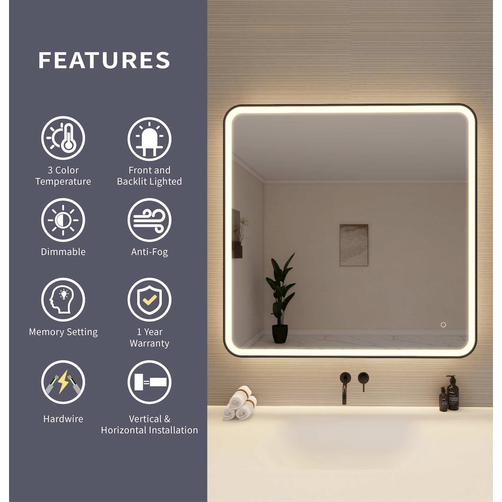 42 Round LED Front and Backlit Wall Mirror in Black. Picture 9