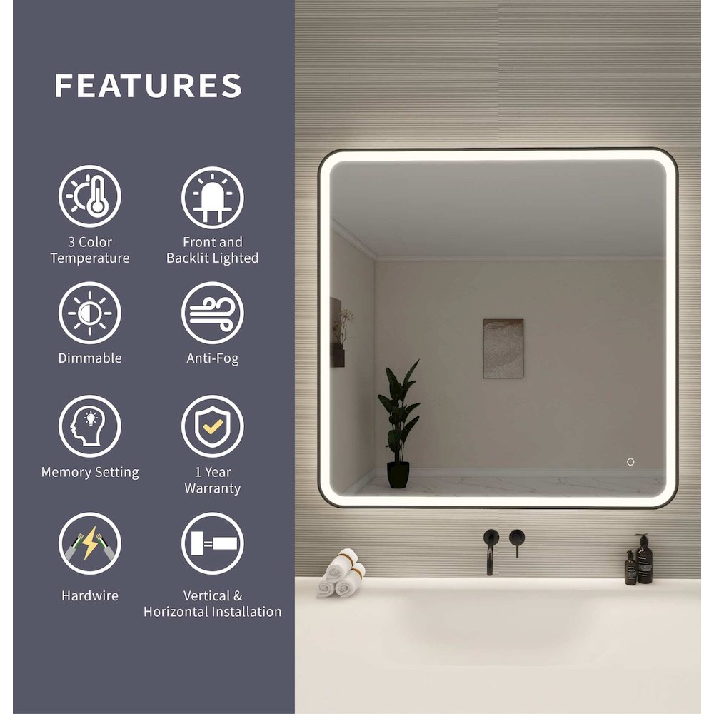42 Round LED Front and Backlit Wall Mirror in Black. Picture 10